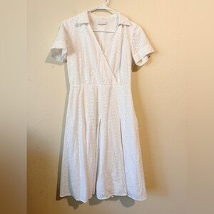 Charter Club White Eyelet Wrap Dress | Collared Short Sleeve | Size Small